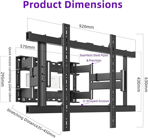 Miniatura 7 de Soporte de pared para TV de movimiento completo para televisores de 55 a 120 pulgadas, 308 libras de alta resistencia, ultra delgado, 8 brazos