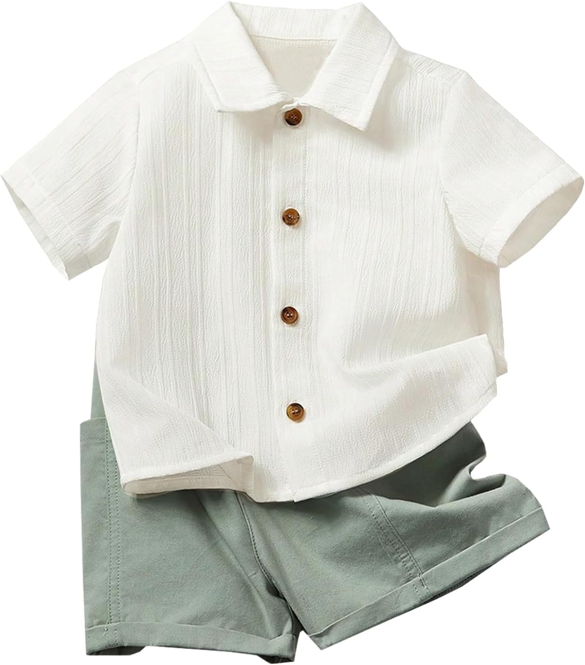 Toddler Baby Boys 2 Piece Textured Solid Short Sleeve Lapel Button Down Shirt and Shorts Summer Clothes Set for 6M-3Y