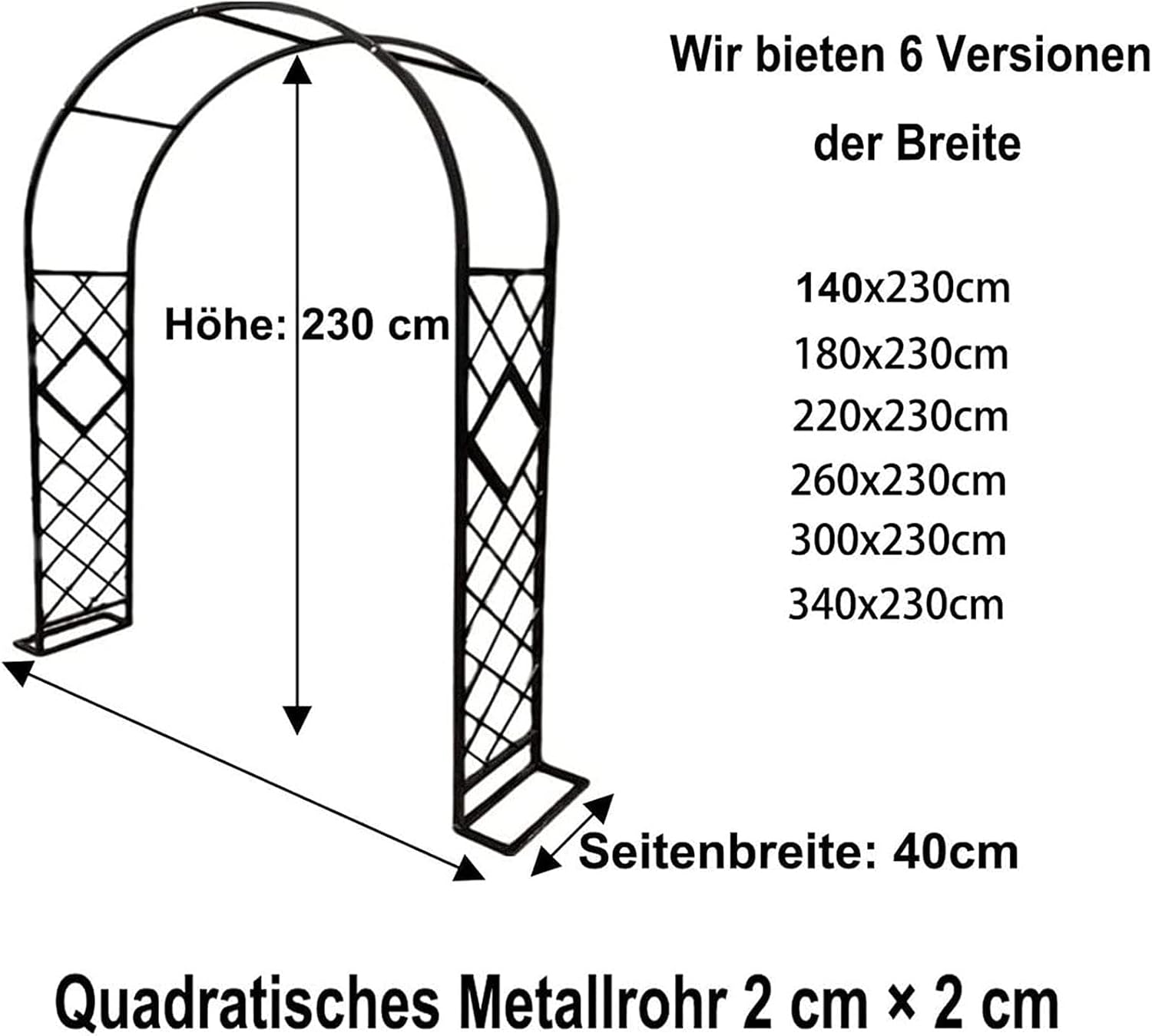 Metal Garden Rose Arch,Garden Arbor for Various Climbing Plant,Outdoor Steel Arbor,Weddings Party Decoration,Black-260 * 230cm/102 * 90.5in