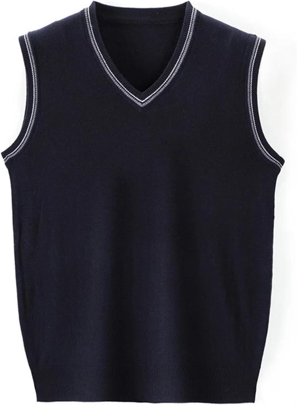Men's solid Cotton Sweater Vest Solid Color V-Neck Knitted Sleeveless Pullover Street Loose Knitted Vest