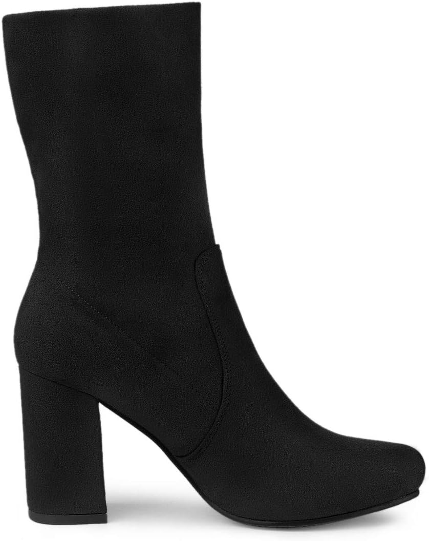 Allegra K Women's Stretch Round Toe Block Heel Sock Ankle Boots