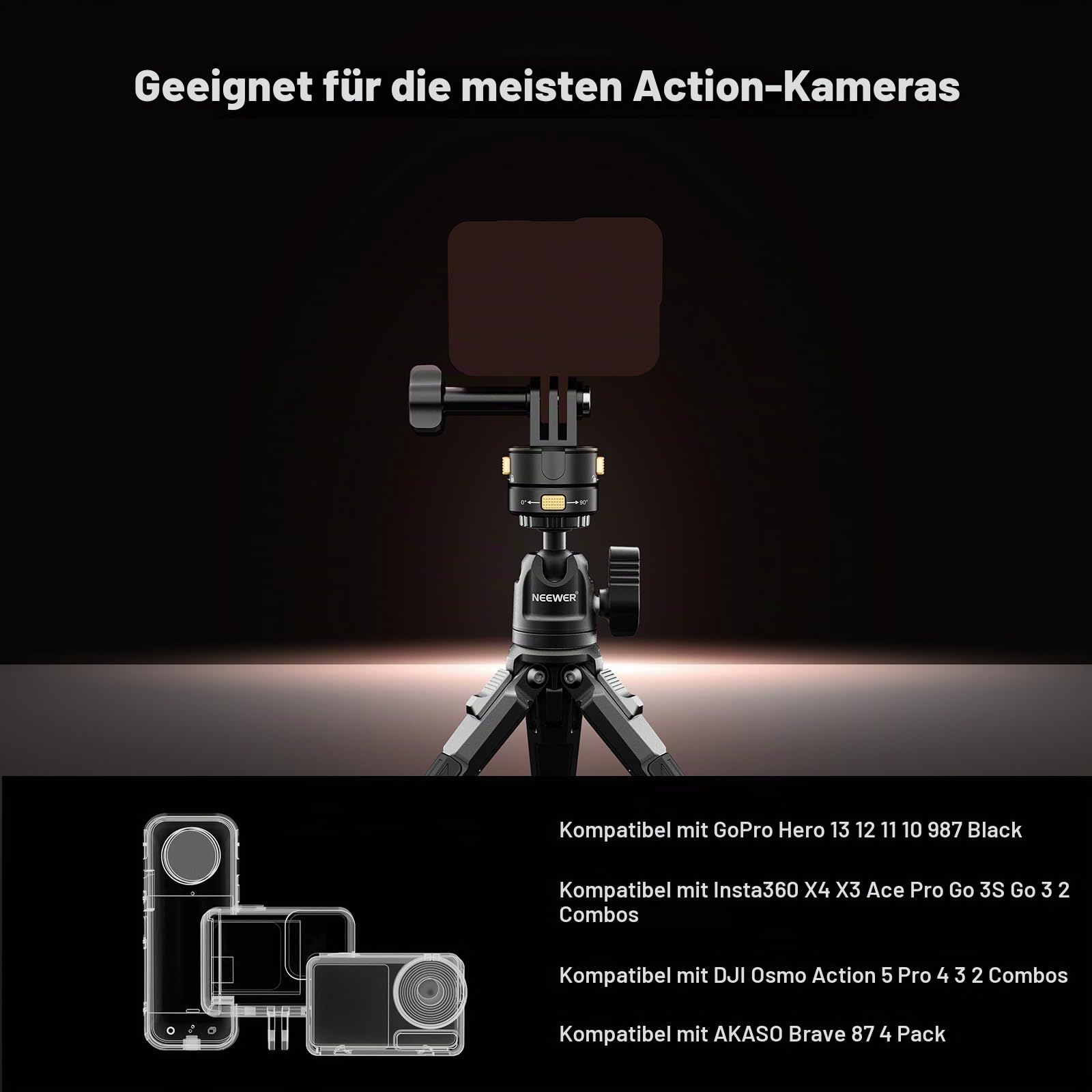 NEEWER 4 in 1 Action Kamera Halterung Set, kompatibel mit Hero 13 12 11 Max DJI Osmo Action Insta360, Magnetische Metall Quick Release Mount mit 1/4" Gewinde und Klappfingern für POV Aufnahmen, GP-23