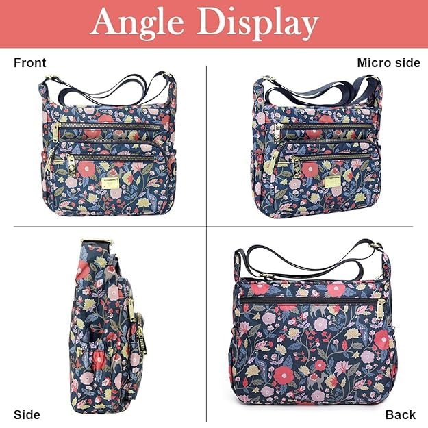 Image of Women Sling-body Bag Waterproof Nylon Multi-layer Sling Bag Casual Satchel Bag Shoulder Bag Messenger Bag Travel Sling-body Bag Day Pack Card Holder Black and Silver.