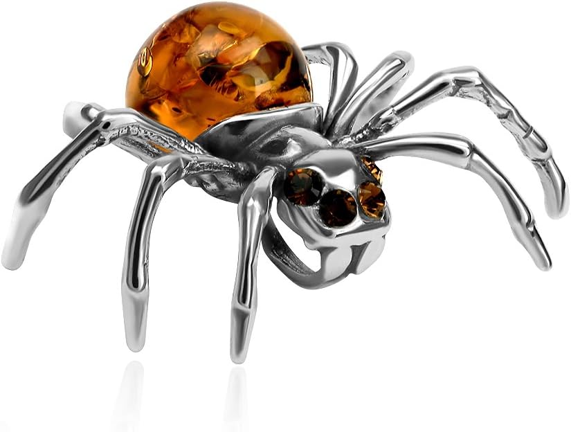 Ian and Valeri Co. Amber Sterling Silver Spider Pendant Necklace Chain 18 Inches