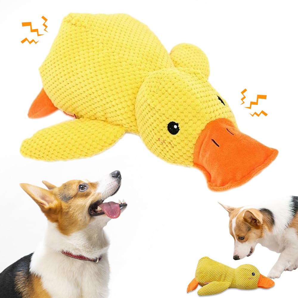 Quack-Quack Duck Dog Toy,Durable Plush Chew Toy with Sounds,Stuffed Plush Calming Duck Dog Toy for Indoor Puppies and Senior Pups (Yellow, Medium)