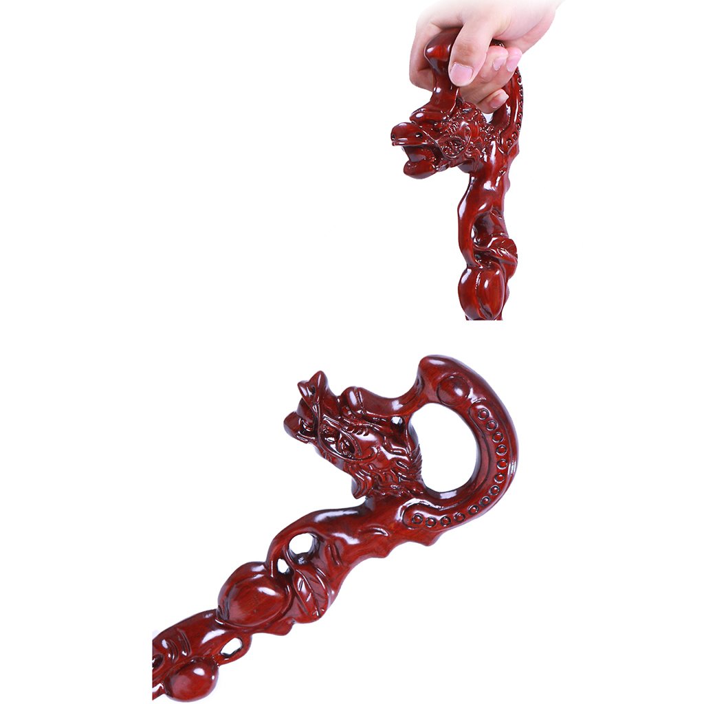 Bastoni da passeggio in legno Bastone da passeggio Persone anziane Stampelle Bastoni Bastoncini di legno Conduce Teste crestate Sculture in legno cavo Lunghezza 95 cm Facile da accorciare Ausili per