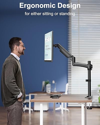 Miniatura 8 de VESA 75 - Brazo de montaje para monitor único, soporte de escritorio para pantalla de computadora de 13-32 pulgadas de hasta 22 libras, brazo de