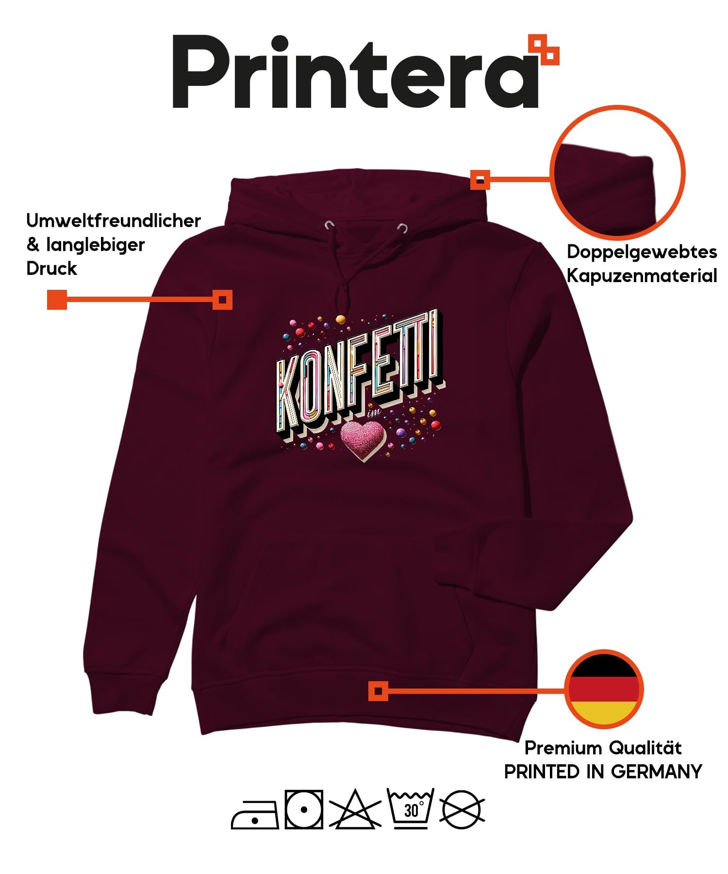 Konfetti kolorowe bombki w kształcie serca, impreza, karnawał, karnawał, Kolonia, unisex, bluza z kapturem