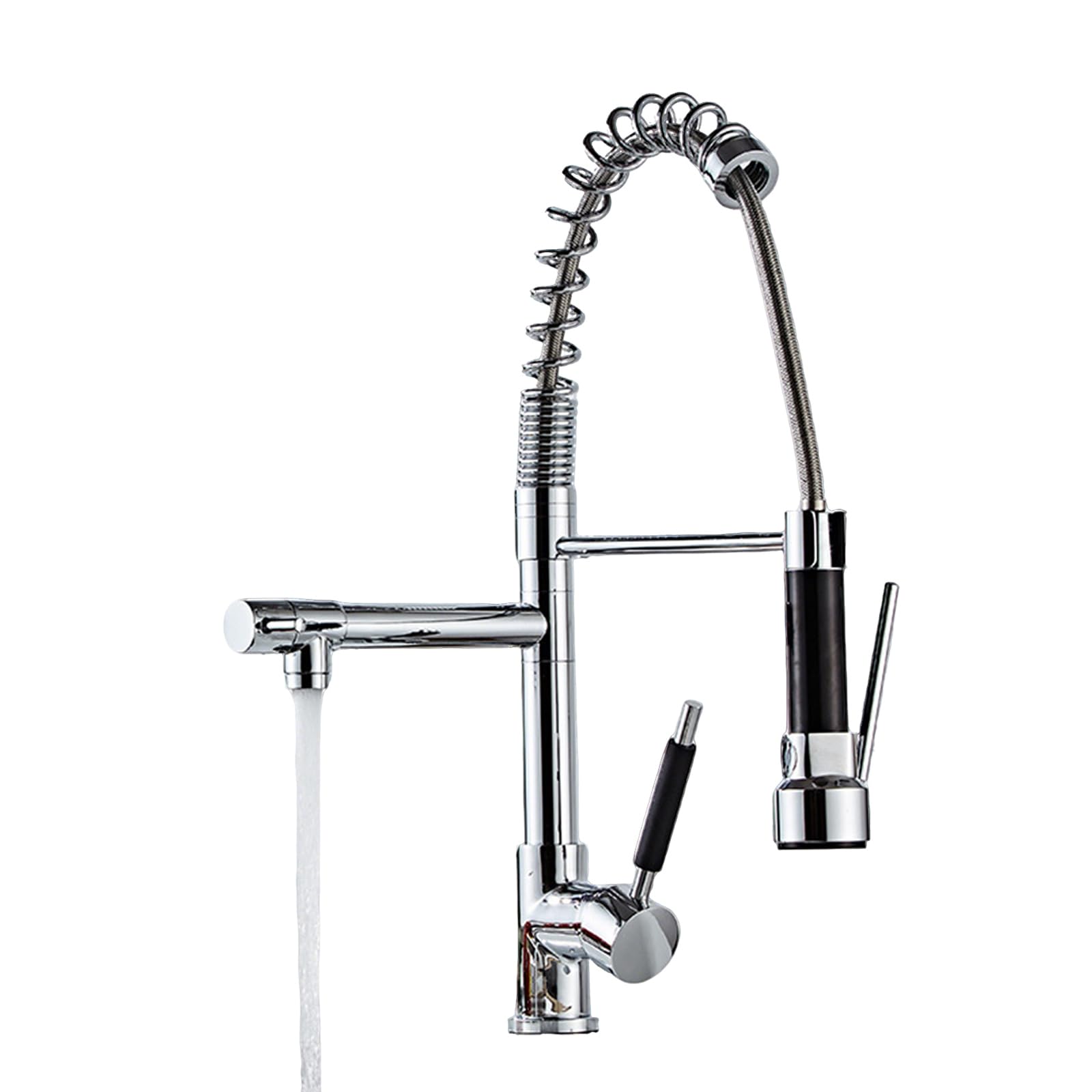 Kitchen Tap Spring Chrome Flexible Spout Brass Rotate 2 Modes-Chrome Plated