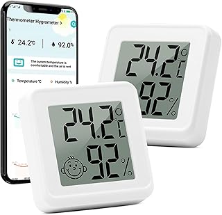 Cuteefun Bluetooth Indoor Thermometer, 2 Pack Humidity Temperature Sensor, Humidity Monitor with Face Icons, Smart Thermometer with APP, Digital Room Thermometer for Nursery, Baby, Home, Office