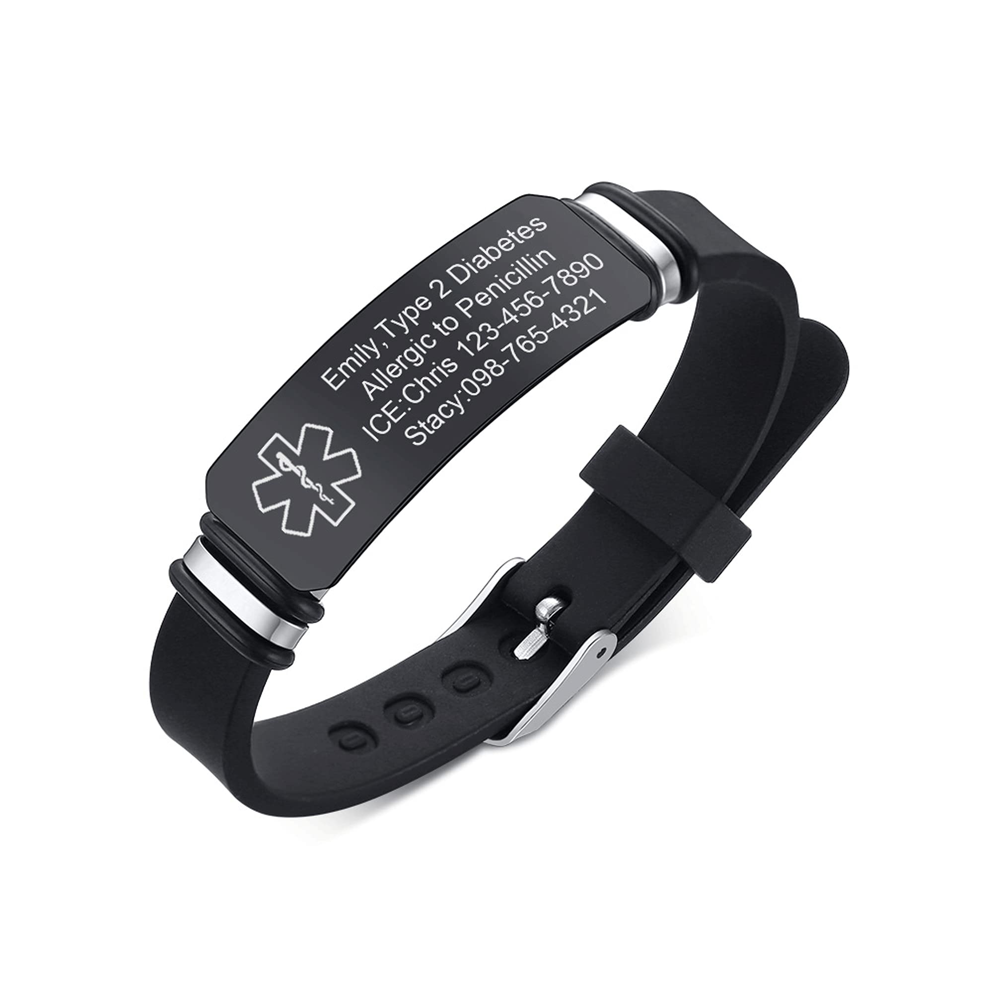 VNOX Medical Alert Bracelets for Men &amp; Women Kids with Free Engraving Adjustable Stainless Steel Mesh Emergency Medical ID Bracelets Wristband