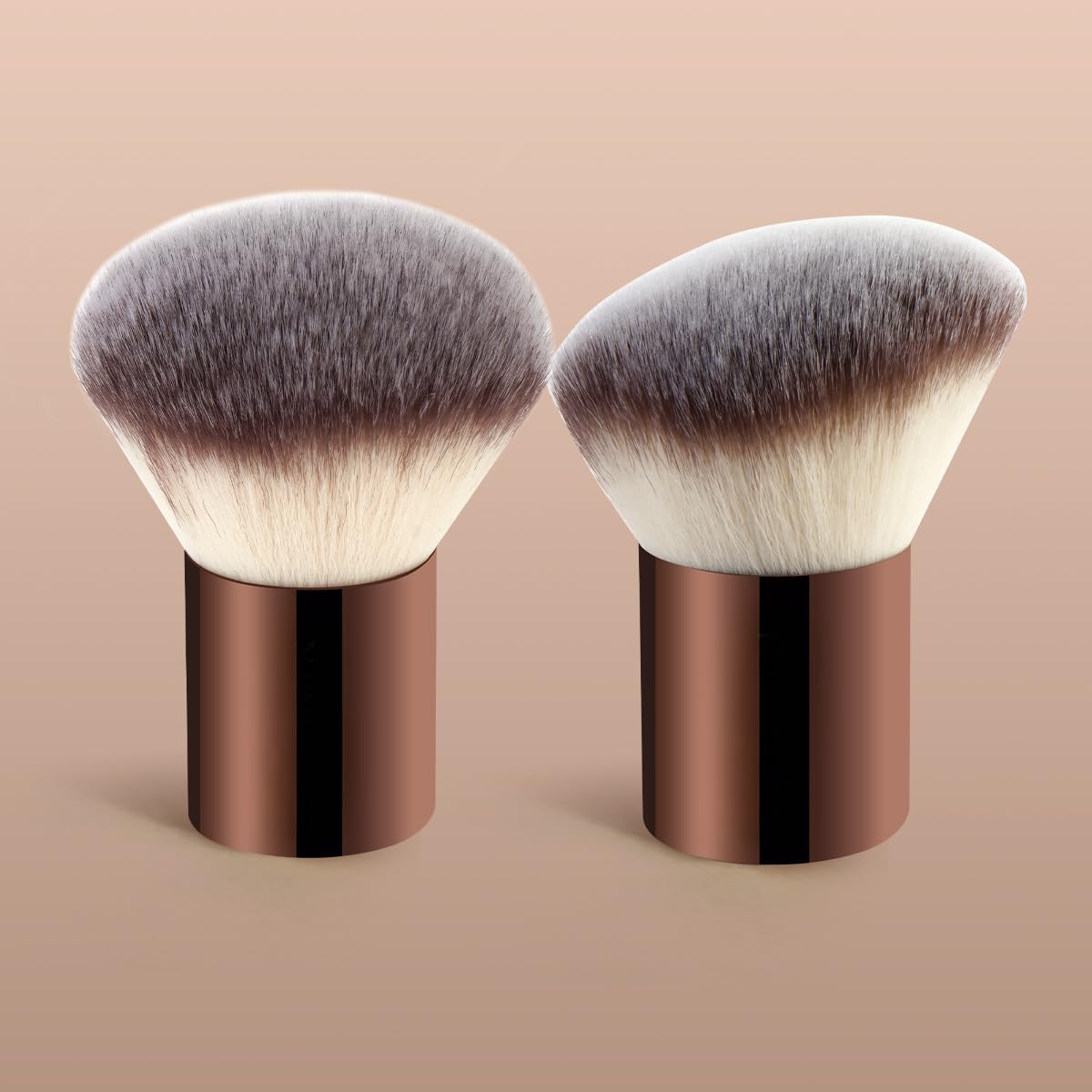 2PCS Mini Multitask Makeup Brush For Blush Bronzer Powder Face Brush with Custom-Cut Synthetic Bristles For Loose and Pressed Powder Travel Sized Vegan and Cruelty-Free, Brown