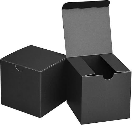 Fairlegend Cajas de regalo pequeñas negras de 3.5 x 3.5 x 3.5 pulgadas, cajas de papel kraft negro para regalos, recuerdos de fiesta, duchas,