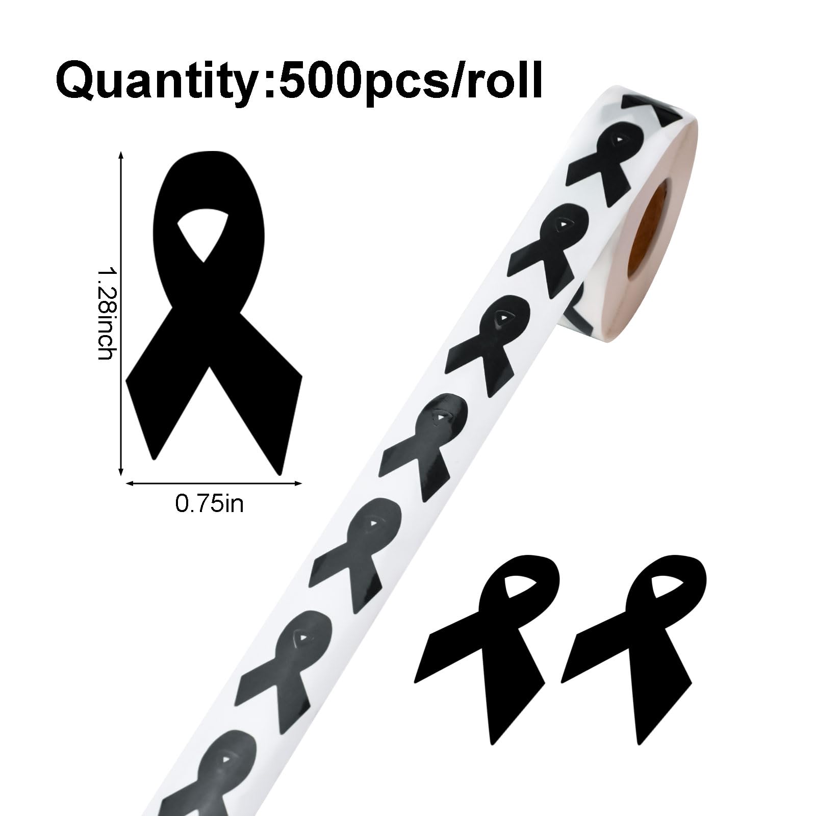 Snapklik.com : 0.75 1.28 Black Ribbon Awareness Sticker, 500 PCS Ribbon ...
