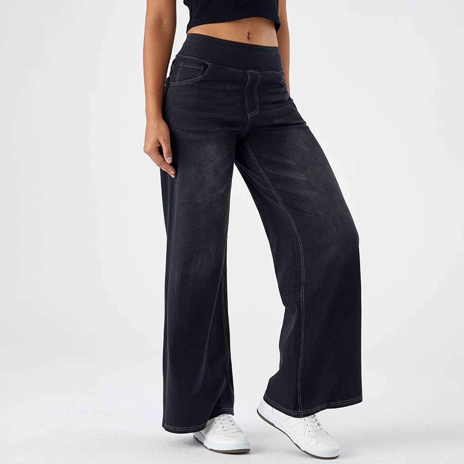 Pantalones de Trabajo Mujer, Pantalon Chandal Mujer, Pantalón Vaqueros de Pierna Ancha para Cintura Alta Elásticos Holgados Modernos con Corte Recto Joggers Pantalon