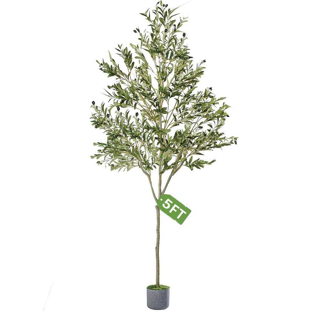 – SKADE Olive Tree Artificial Olive Tree for Office Home Decor Faux Plants Indoor Tall Fake Plants with Realistic Trunk and Lifelike Fruits (150cm)