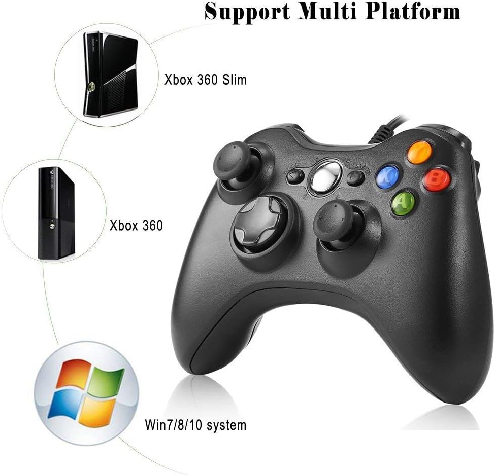 Game controller, Wired Gaming Gamepad with Shoulders Buttons Joypad for Microsoft Xbox 360 & Windows PC (black)