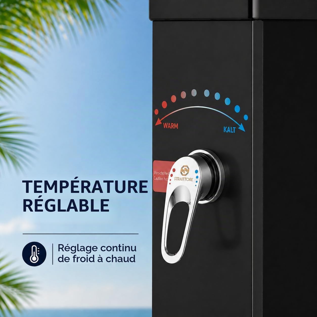 Douche Solaire Douche de Jardin 40 litres - Chaude avec Robinet et Pommeau de Douche Réglable Max. 60°C - sans raccordement électrique Extérieure Piscine Plage Jardin - Ocean en Noir