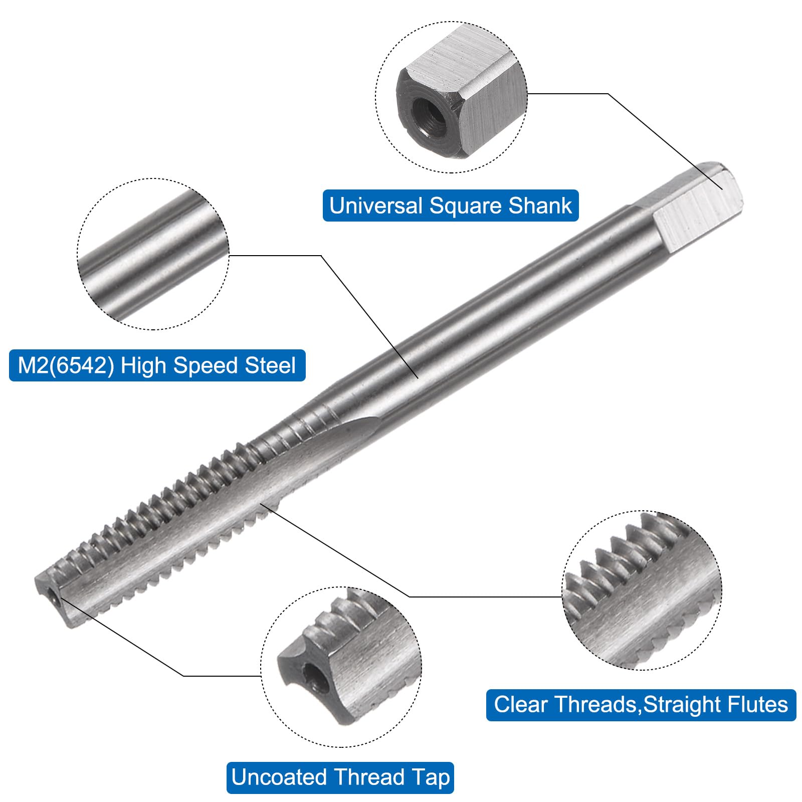 Set di 3 Maschi a Mano metrici, Maschi a Vite Conici/Filettatura Inferiore M8 x 1,25, Kit di Utensili per Filettatura Manuale in Acciaio rapido
