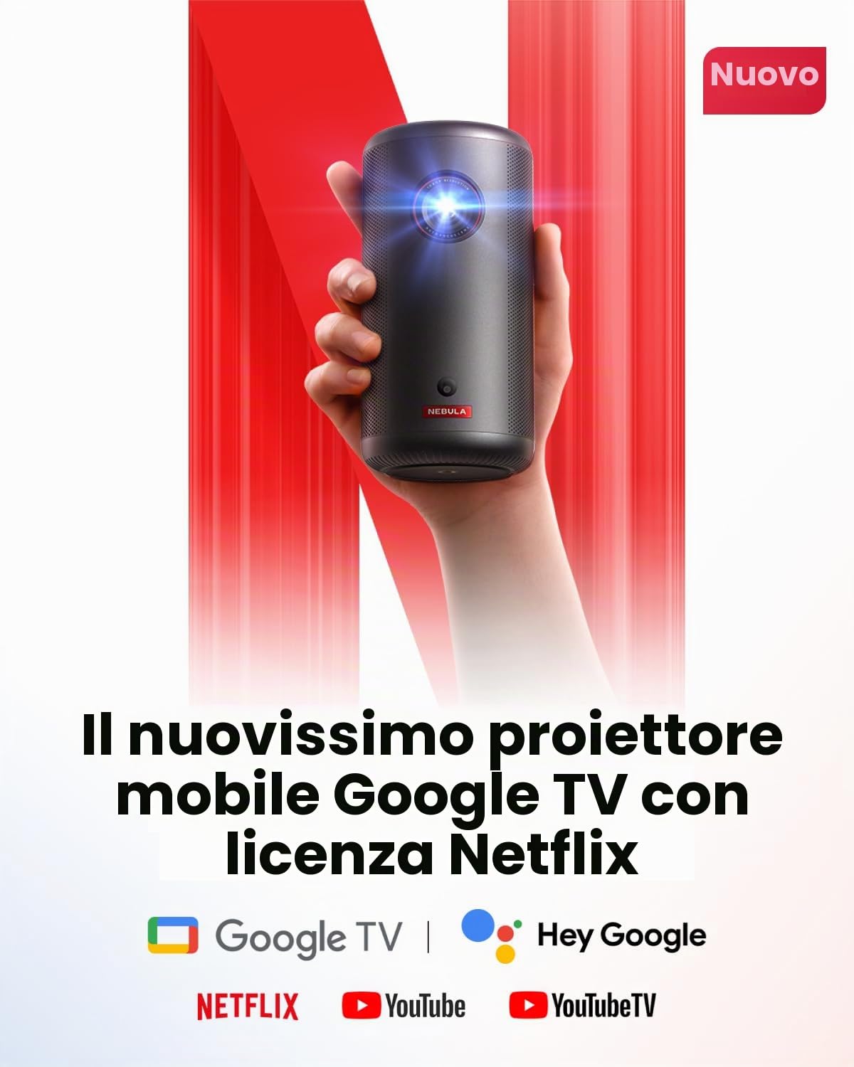 NEBULA Capsule 3 - Mini proiettore portatile 1080p, Smart 200 ANSI-Lumen con Google TV ufficiale, Netflix integrato, immagine da 120 pollici, batteria integrata (ricondizionato)
