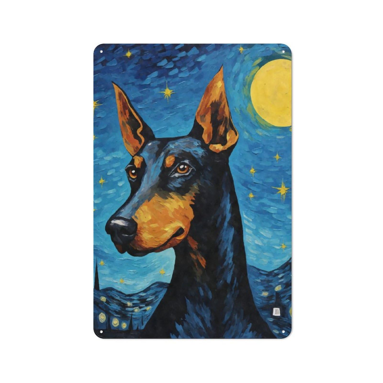 Junmoney Dobermann Dog Starry Night Industrial-Style Tin Sign 30X20cm For Pub Or Café, Suited To Pub Decor Enthusiasts