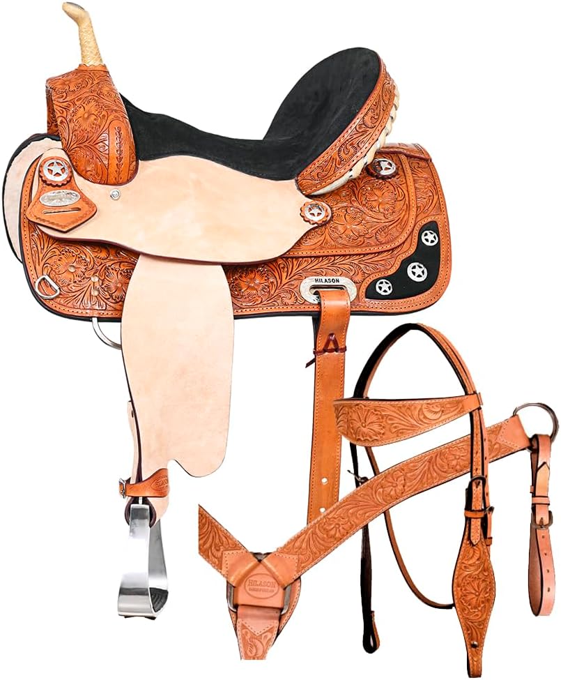 HILASON Western Horse Treeless Saddle American Leather Trail Barrel | for Horses