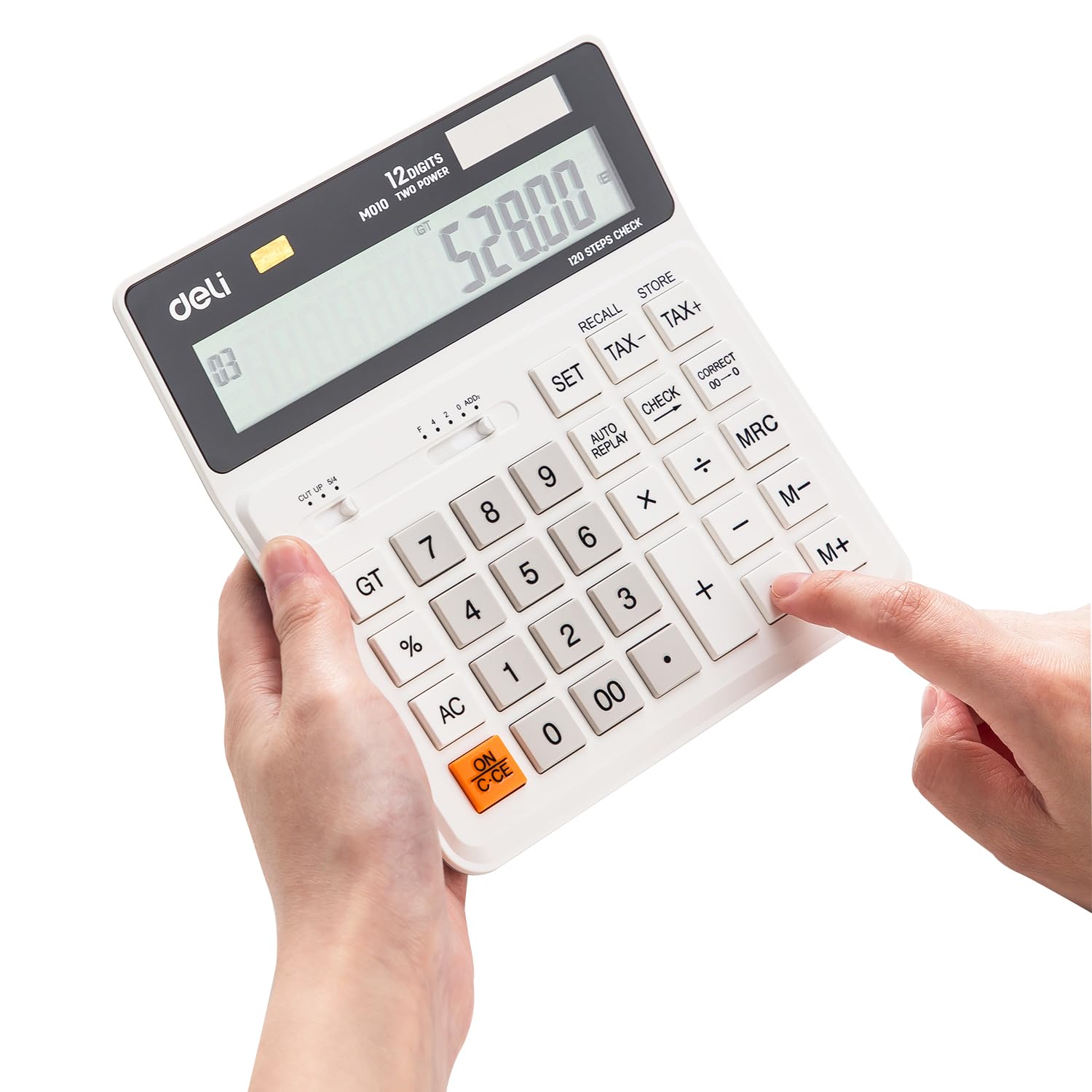 Deli EM01010 - Calculadora de 12 dígitos, color blanco