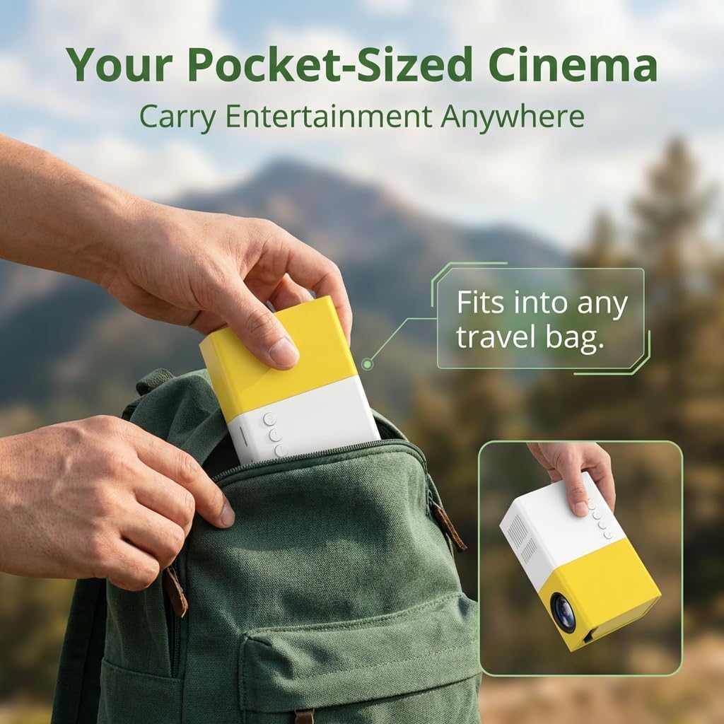 Mini Portable Projector - Unique Yellow & White Design, 100 Lumens, Supports 1080p Input, HDMI USB TF Card Remote Included - Perfect for Kids, Bedroom, Dorm Room, Travel & Outdoor Movie Nights