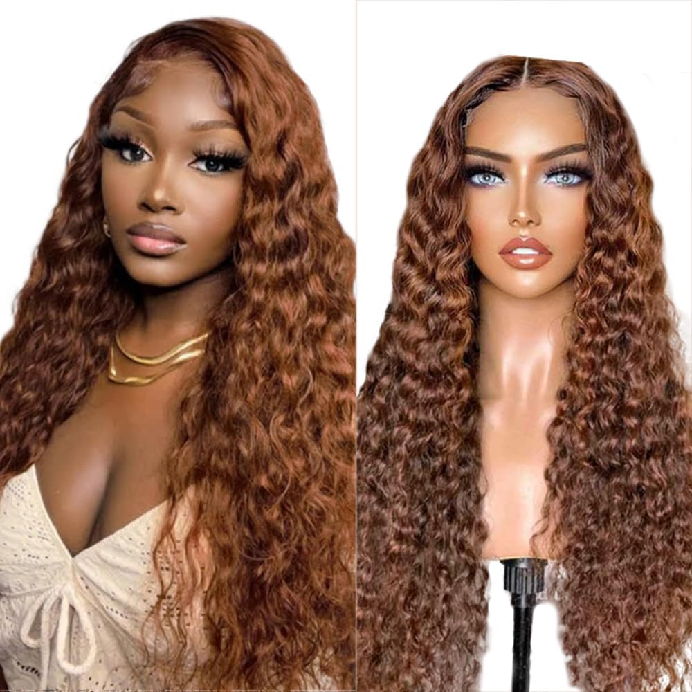 Chocolate Curly Human Hair Wig Lace Frontal Closure Jerry Curly Human Hair Wig Pre Plucked Pre Cut Lace Frontal Closure Glueless Wigs Elastic Band 200% Density