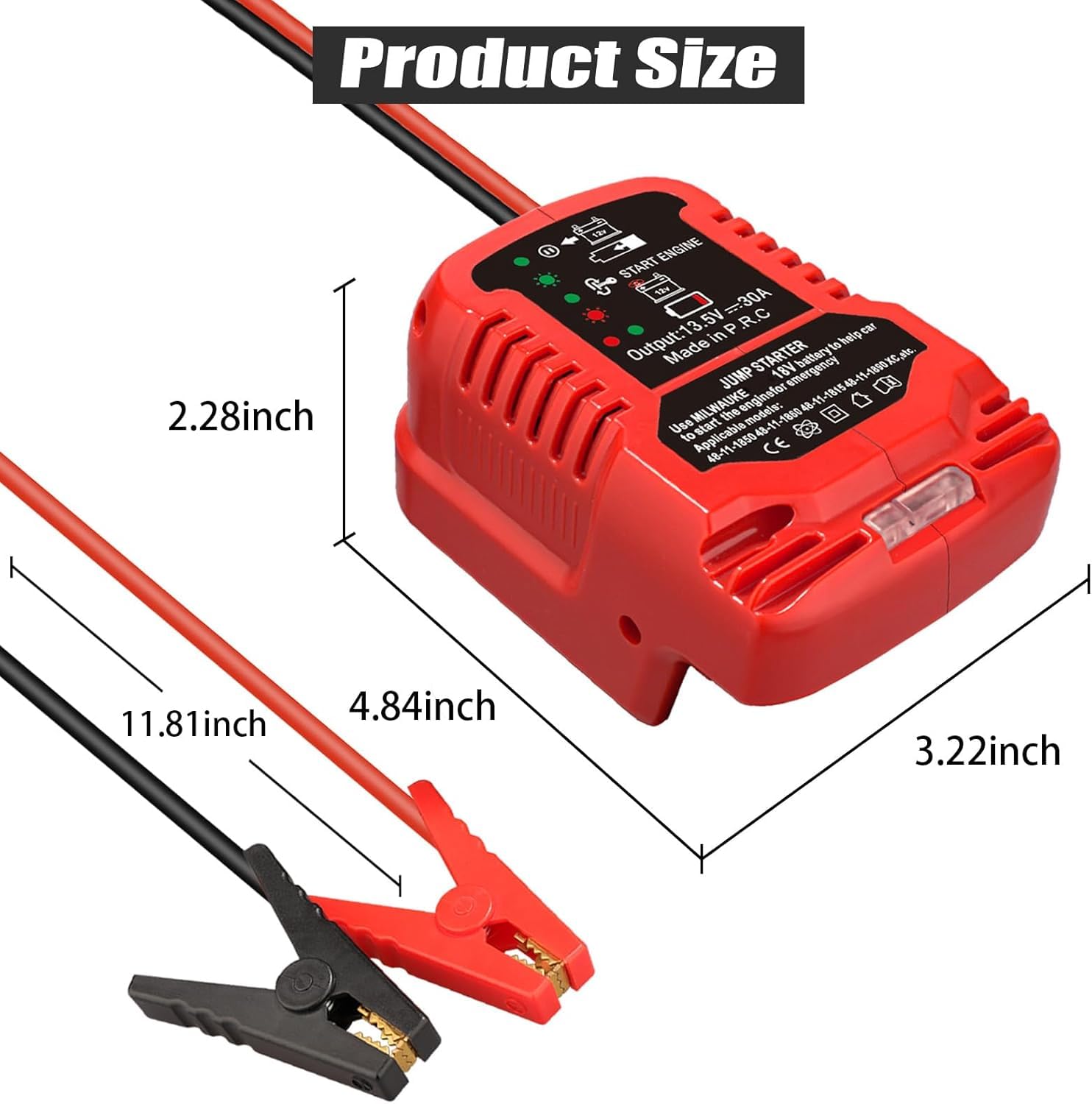 Jumper Start pour batterie Milwaukee 18 V pour M18 Li-ion, câbles de démarrage de voiture adaptateur pour voiture 12 V jusqu'à 3,5 L essence ou moteur diesel 3,5 L, avec câble 11 AWG et kit de serrage