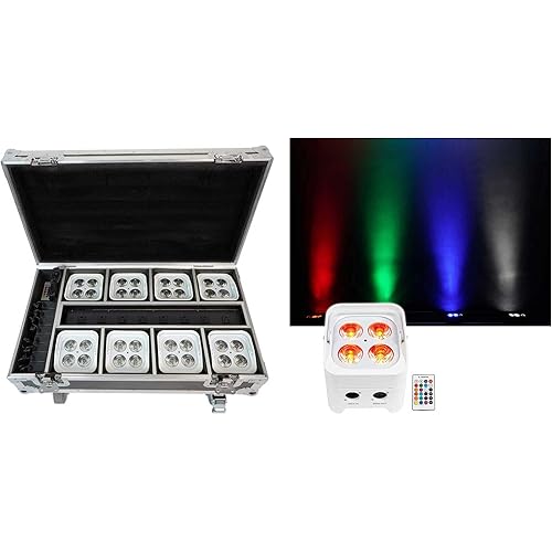 Rockville Best 50 Pack White, 8 Rechargeable Wash Lights with Charging Flght Case, Wireless DMX, Includes Remote, 15 Hour Battery Life, Perfect for Events, Parties & DJs