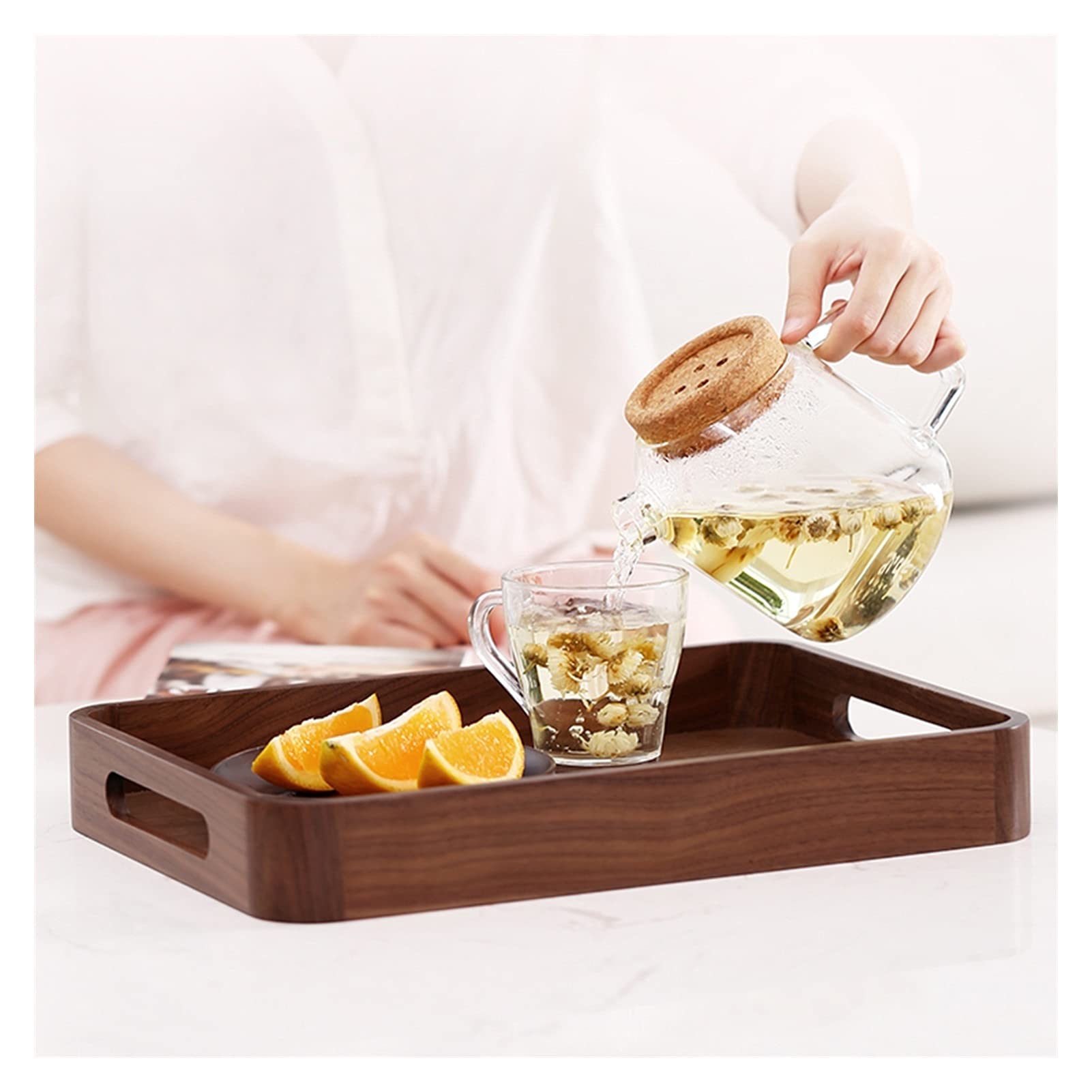 Bandeja Bandeja de servir y plato, placa de senderos de madera rectangular con bandeja de bocadillos de mango, bandeja de desayuno, decoración de granja con estilo Sirviendo platos Bandejas para Servi