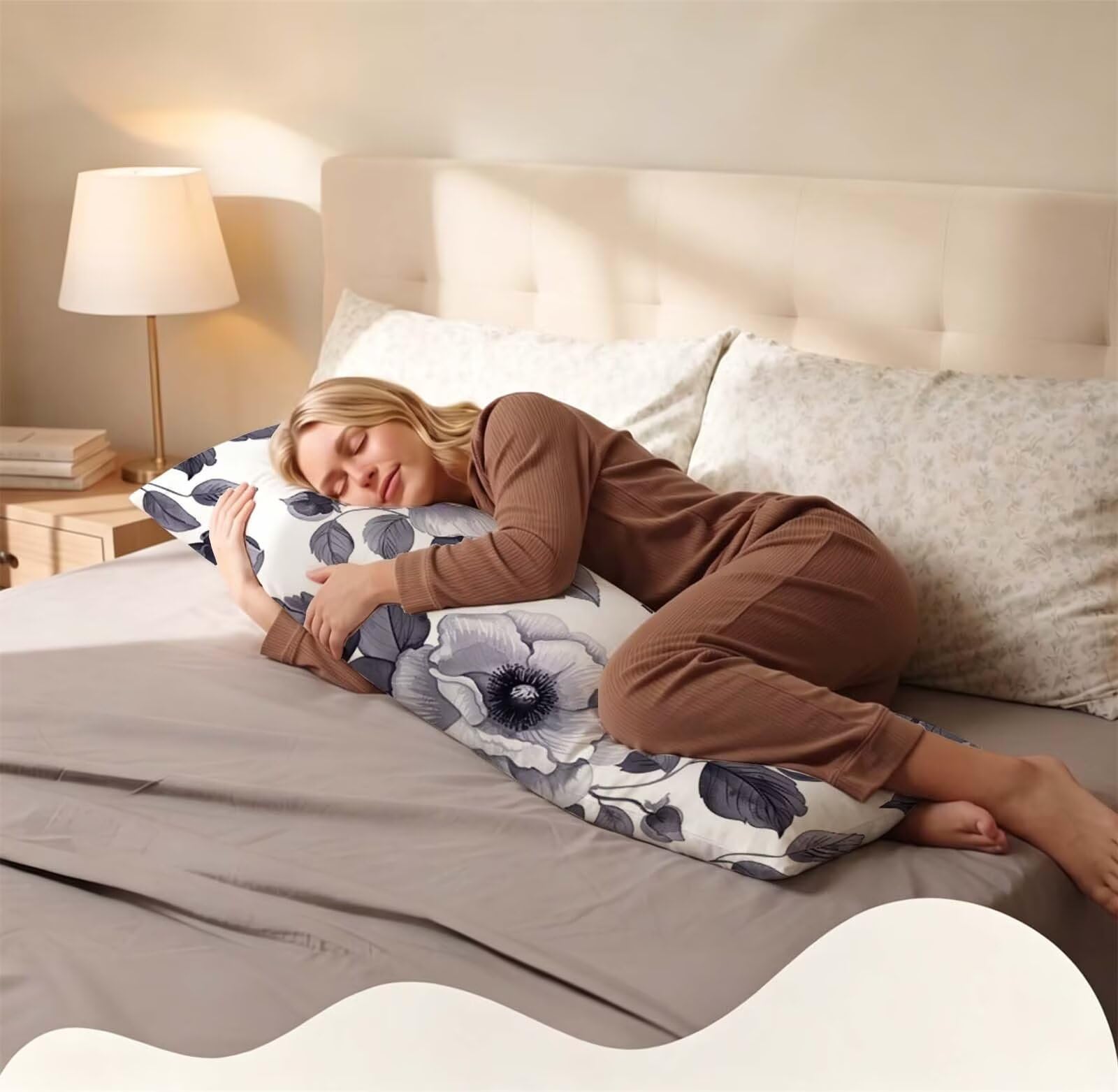 Fodera Cuscino 55 x 160 cm, Bianco e nero-4 Lino Copricuscini Letto, | con Invisibile Cerniera, Morbida e Traspirante, per biancheria da letto, divano, hotel, chi dorme sul fianco Fiore j-183