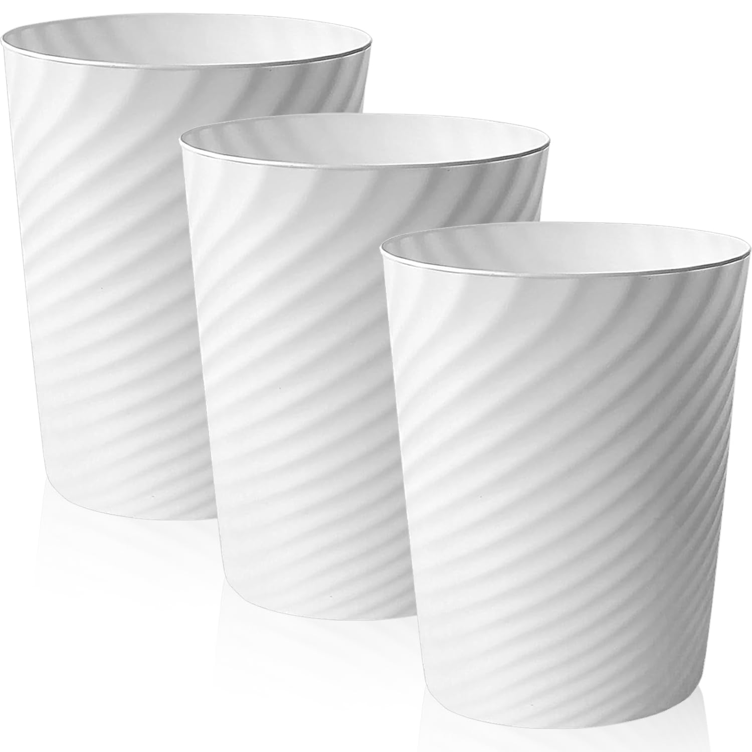 Cnwinu 3 Pack Plastic Waste Paper Bin,Round Rubbish Bin Trash Can,Small Uncovered Trash Bin,8L Waste Bin for Bedroom Office Kitchen Bathroom and Other Rooms (White)