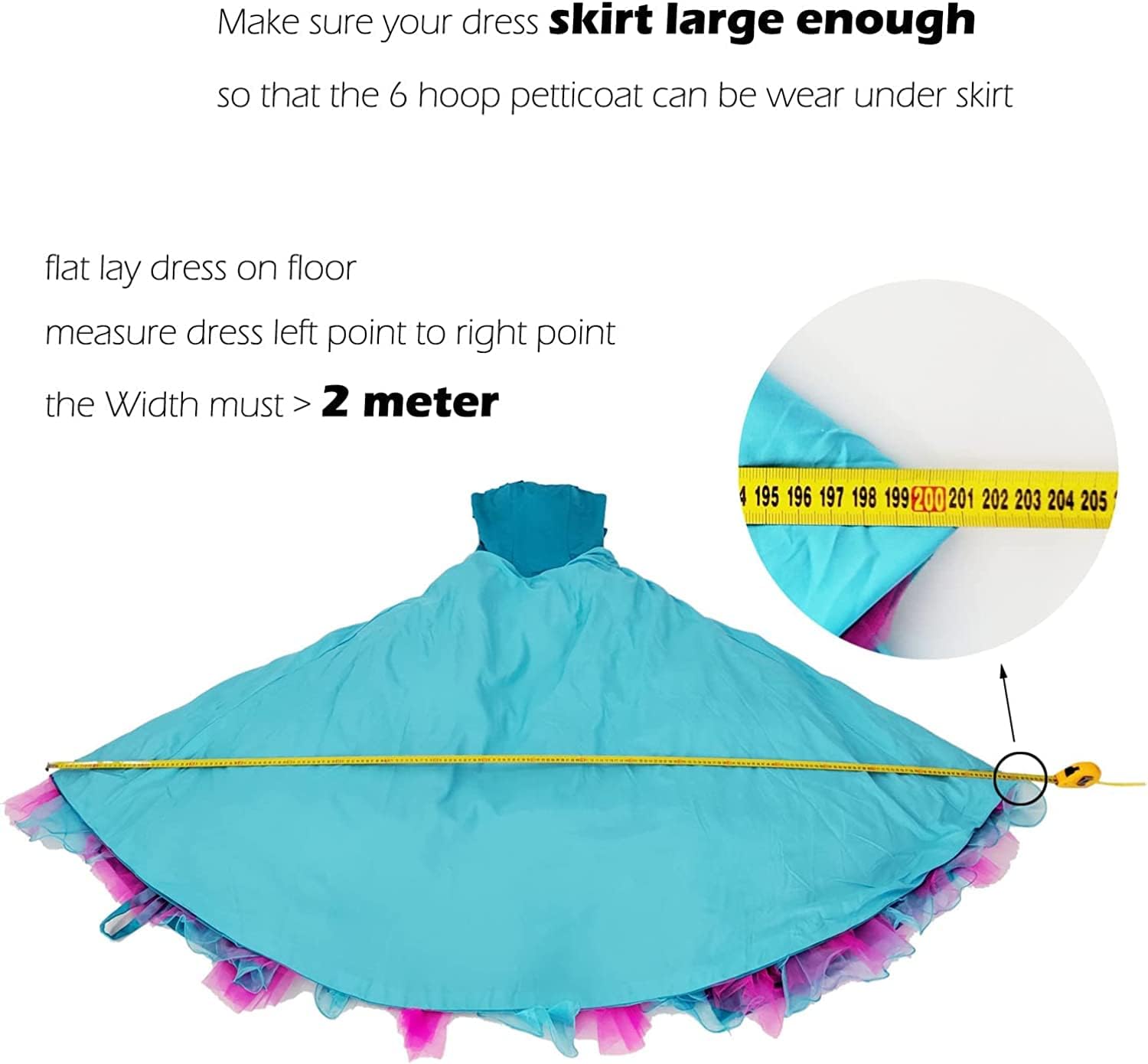 WOWBRIDAL Women 6 Hoops Skirt Crinoline Petticoats Slips Floor Length for Bridal Gown