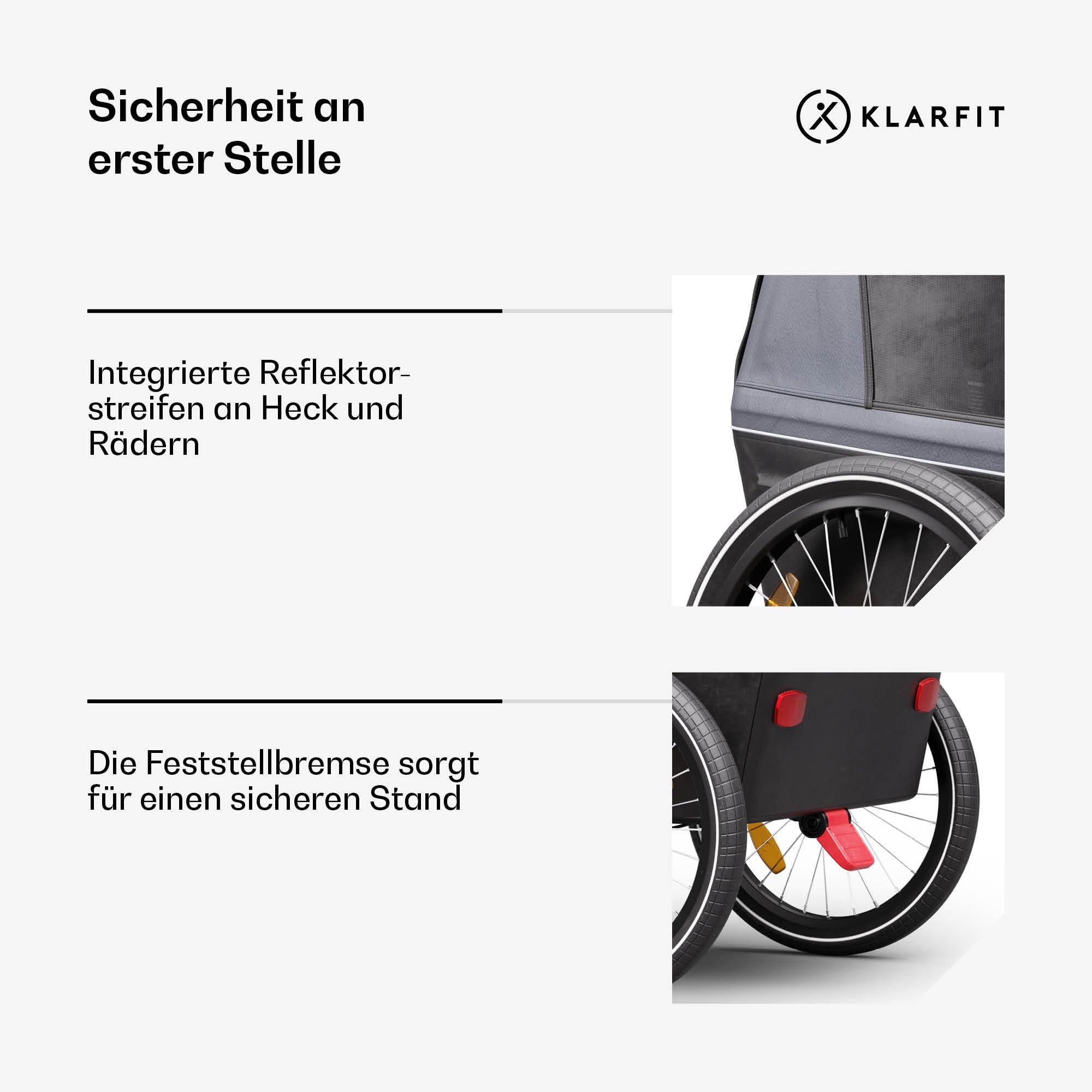 Klarfit GoKiddo Fahrradanhänger 2 Kinder - 2-in-1 Fahrradanhänger & Buggy mit Bremsen, Sicherheitsgurten, Verstellbaren Sitzen, 40kg Kapazität, Regen & UV Schutz, Zusammenklappbar, Dunkelgrau