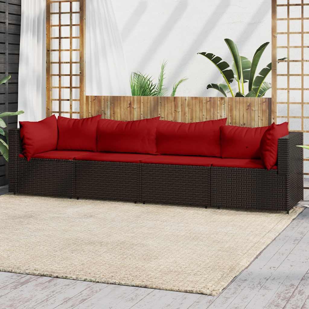 Set di 4 sedie da giardino, in polyrattan, colore marrone, colore rosso cannella, design modulare, resistente alle intemperie, per balcone, terrazza