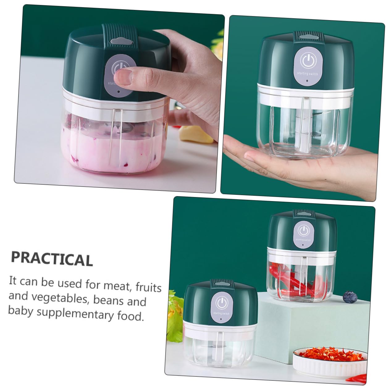 PRETYZOOM Elektrischer Kleiner Küchenmixer aus Edelstahl Multifunktionaler Babynahrungsmixer Kompakter Küchenzerkleinerer für Fleisch und Babynahrung Abnehmbarer Behälter Schnelle Zerkleinerung
