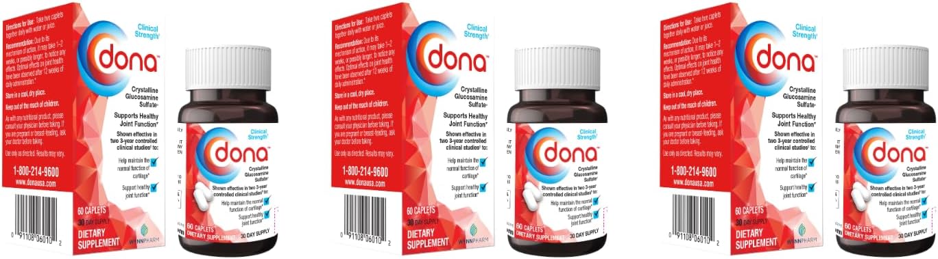 Dona Crystalline Glucosamine Sulfate, 1500 Mg, Joint Supplement Pills for Knee Comfort & Joint Health Support, 1500 Mg, 60 Count