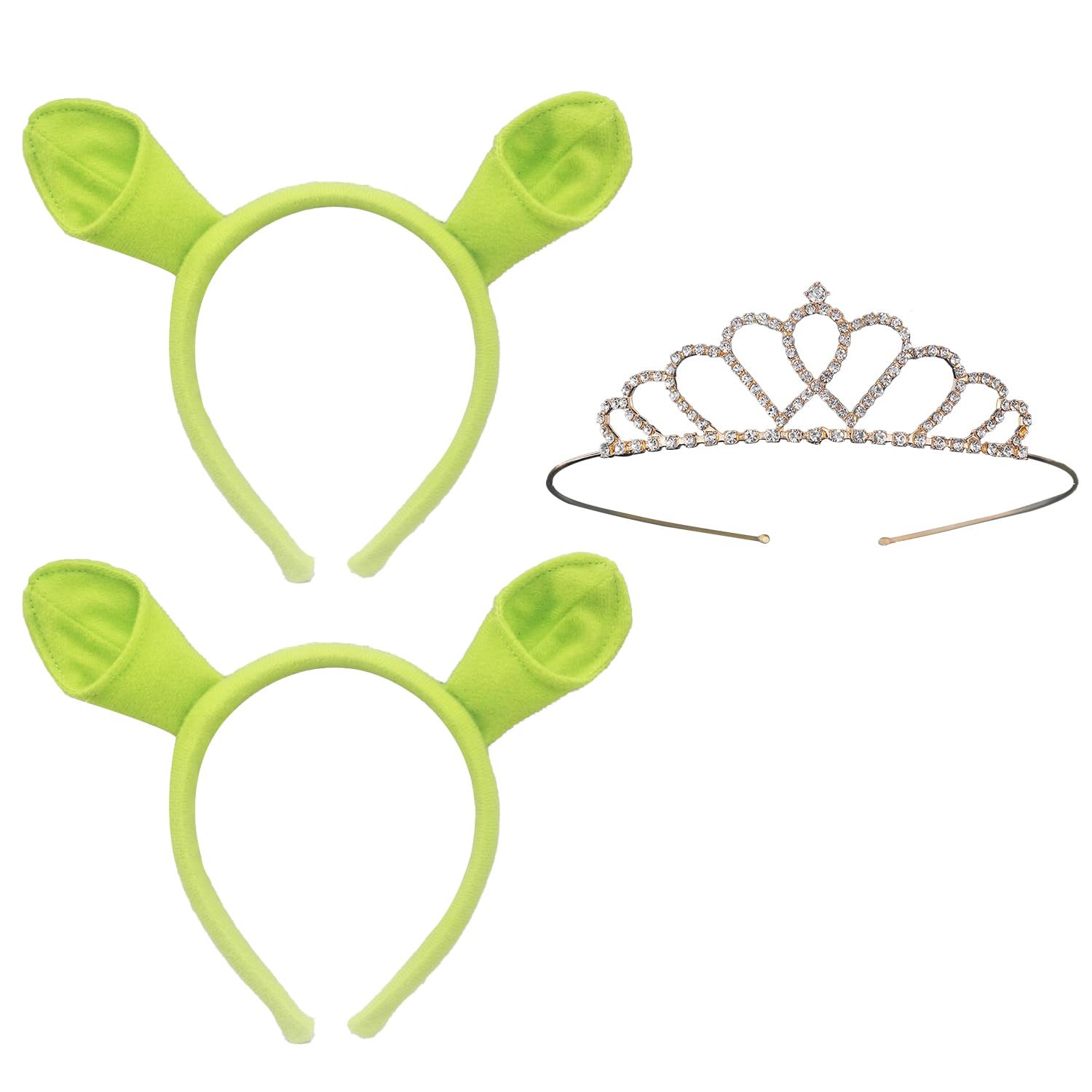 RmKbe 3pcs Green Ogre Ears Headband and Crown Monster Ogre Cosplay Costume Halloween Cosplay Party Headwear Party Accessories for Adult