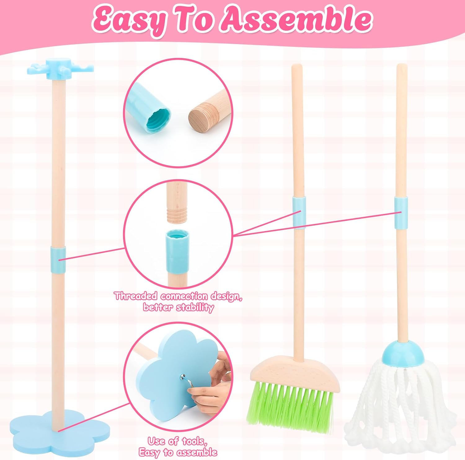 Kids Cleaning Set, Wooden Toddler Broom Set for Housekeeping, 7 Pieces Montessori Cleaning Toys with Kids Broom and Mop Set, Housework Pretend Play Toy Gift for Boys Girls Ages 3+ - Image 3