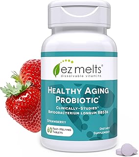EZ Melts Probiótico soluble para el envejecimiento saludable, Bifidobacterium Longum BB536 (2 mil millones de UFC), sin azúcar, probióticos para mujeres y hombres 50+, suministro de 2 meses - 1
