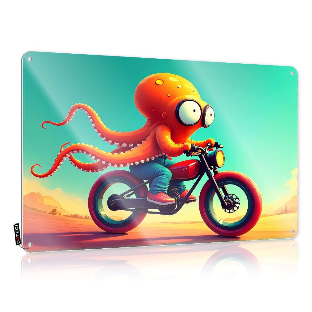 Decorations Statue Wall Decor | An Octopus Rides A Motorcycle In A Desert Landscape. Rustic For Hallway Home(30X40CM)