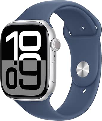 Apple Watch Series 10(GPS + Cellularモデル)- 46mmシルバーアルミニウムケースとデニムスポーツバンド - M/Lを組み合わせたスマートウォッチ。フィットネストラッカー、血中酸素ウェルネスアプ リと心電図アプリ、常時表示 Retina ディスプレイ、耐水性能商品画像