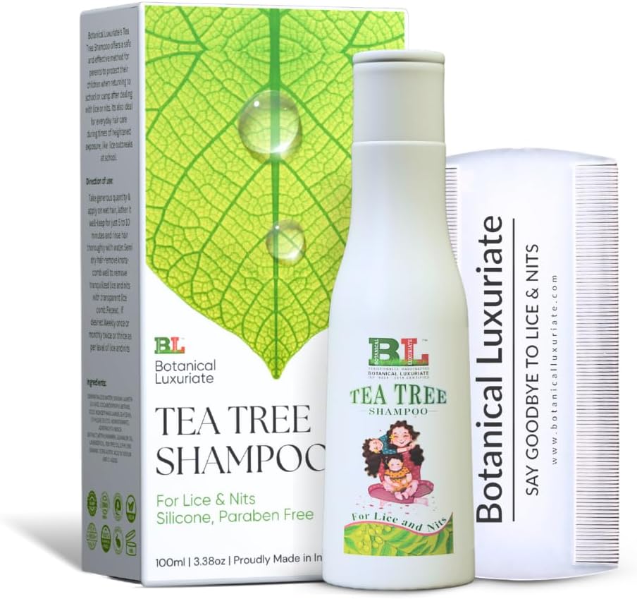 Botanical Luxuriate Tea Tree 100% Natural Anti Lice and Nits Shampoo 100ml Free Quality Transparent Lice Removal Comb With Tea Tree and Neem Extracts