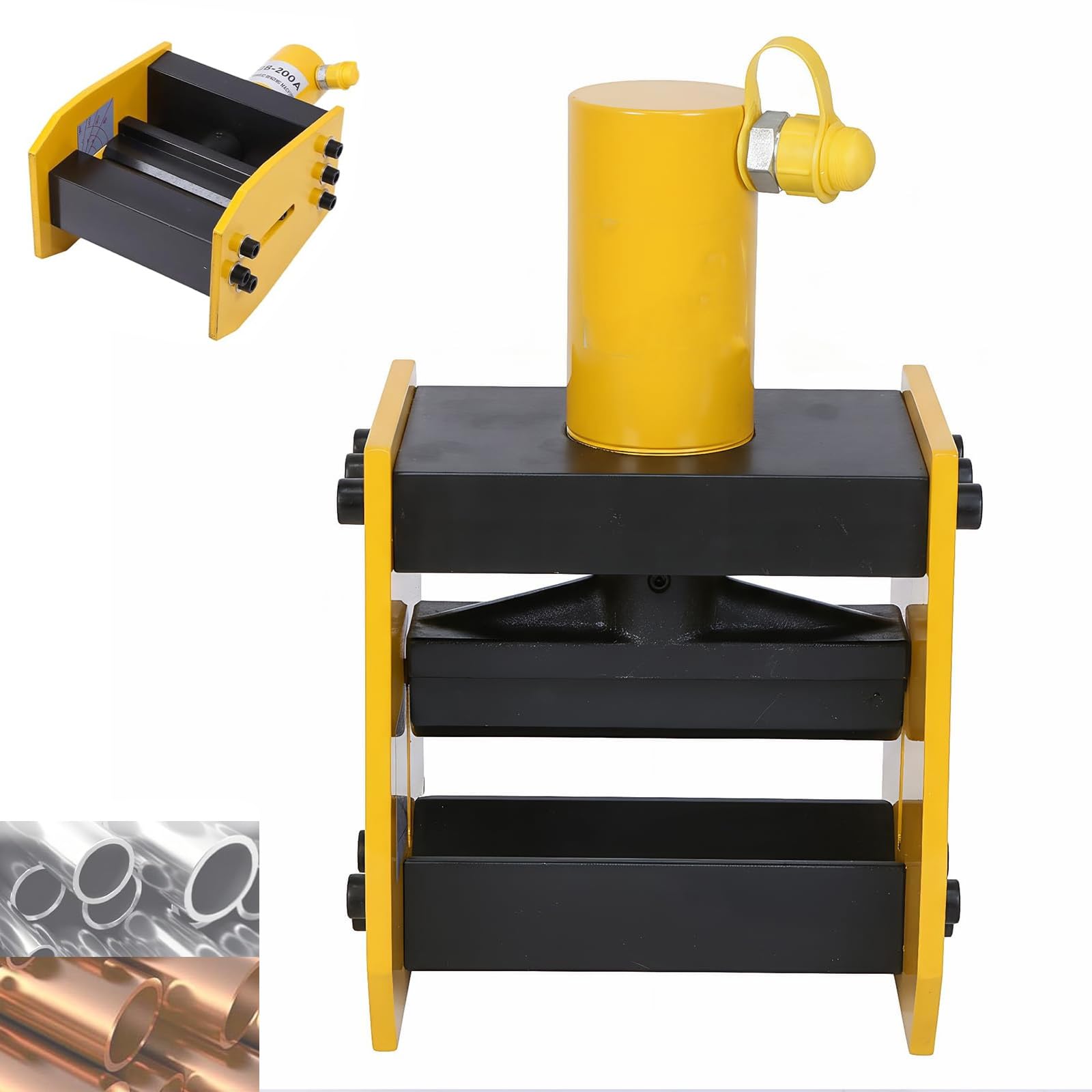 Piegatrice idraulica per sbarre collettrici con indicatore di angolo, larghezza 200mm, spessore massimo 12mm per alluminio, 8mm per ferro, utensile da taglio