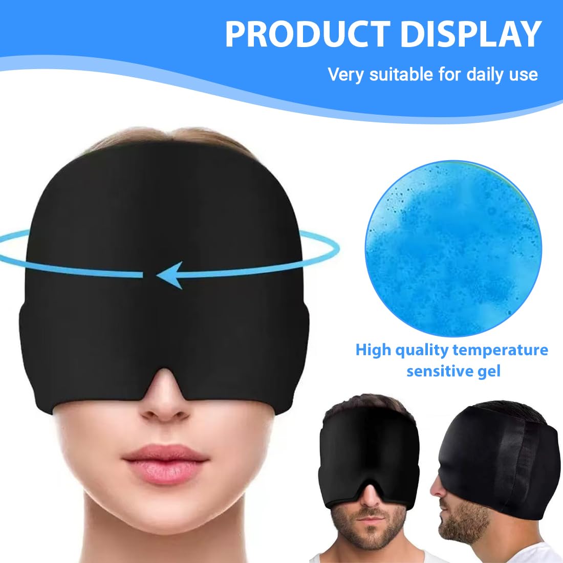 GXGM 1 Pezzi Cappello per Emicrania, Migraine Relief Cap, Maschera Emicrania, Riutilizzabile Gel Cappuccio per Mal di Testa, Cappuccio per Mal di Testa Avvolge la Testa a 360°, Migraine Mask