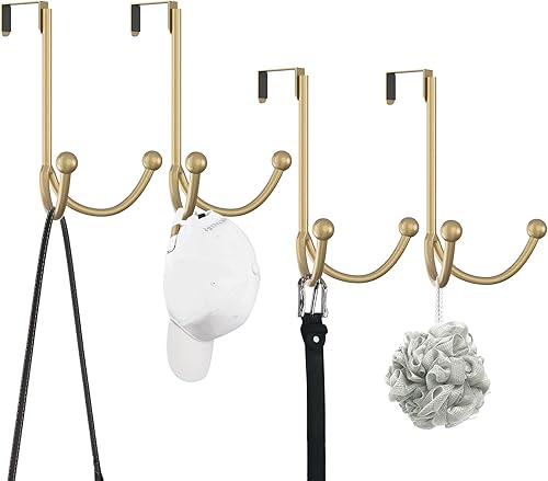 Miniatura 15 de HFHOME Paquete de 4 ganchos dobles para colgar sobre la puerta, organizador de ganchos dobles de metal para colgar abrigos, sombreros, batas, Marrón