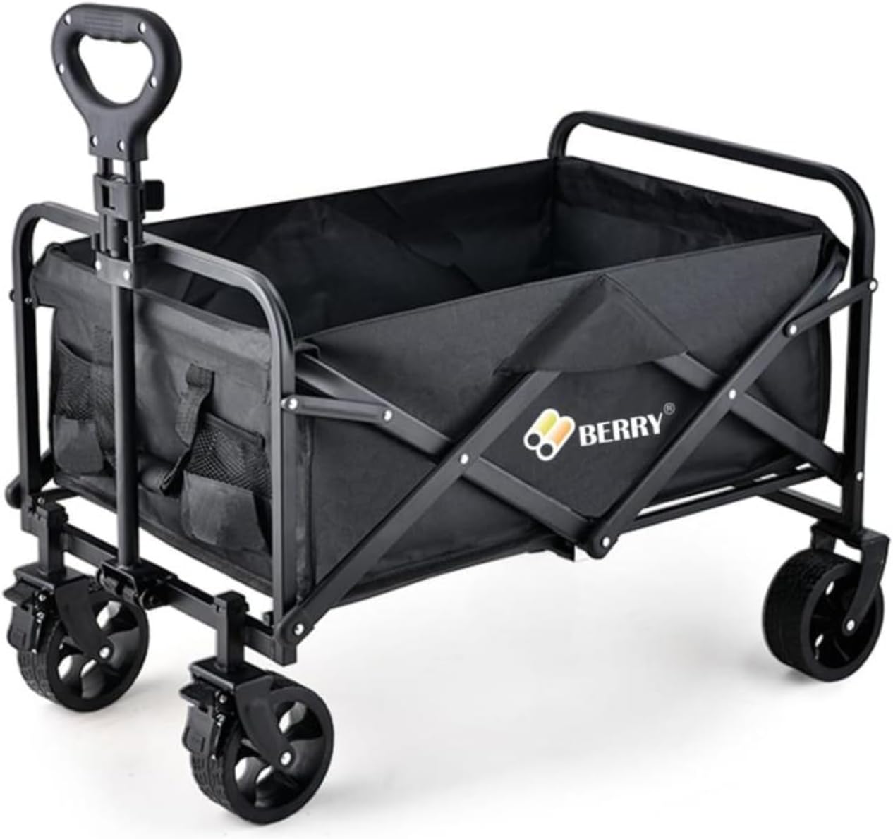 Berry 100KG Festival Trolley, Heavy Duty Camping Trolley with Wheels, Space Saving Foldable Wagon Cart for Outdoor Hauling, Beach Trips, Grocery, Sports, Fishing - Black