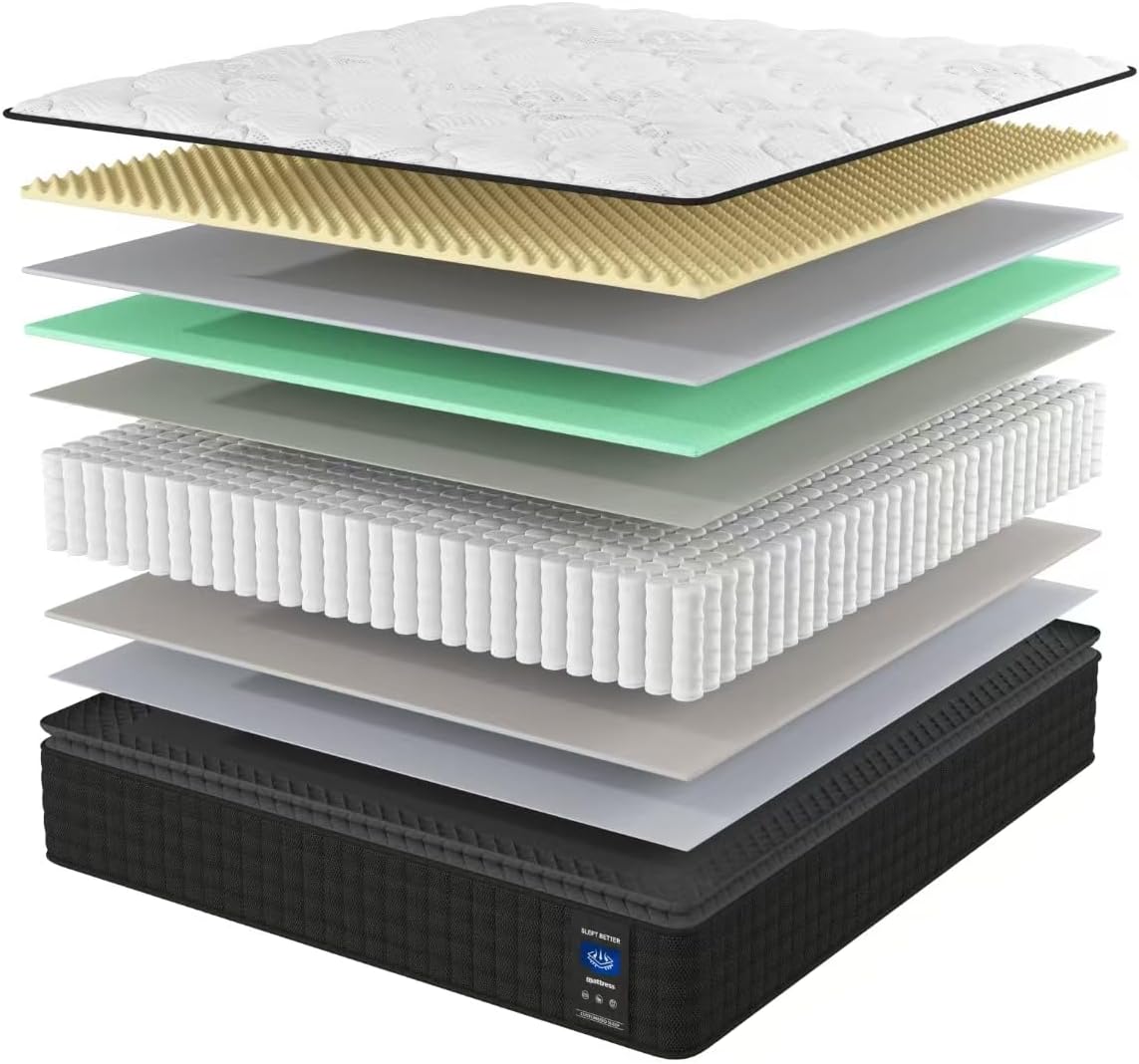 MRH King Mattress 12 Inch Hybrid Mattress in a Box Memory Foam Euro Top Pocket Springs Medium Firm for Motion Isolation 100 Night Trial Pressure Relief Edge Support CertiPUR-US